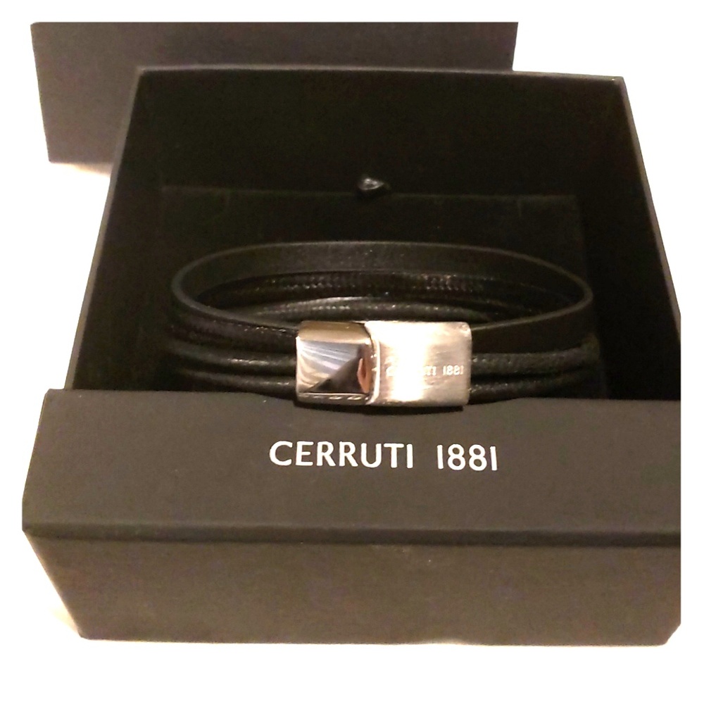 Cerruti 1881 multi strap black leather bracelet